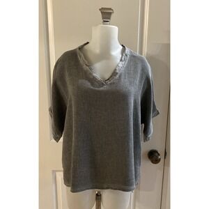 MADE IN ITALY Linen Blend Short Sleeve Top Textured Bohemian Artsy Top Size M/L